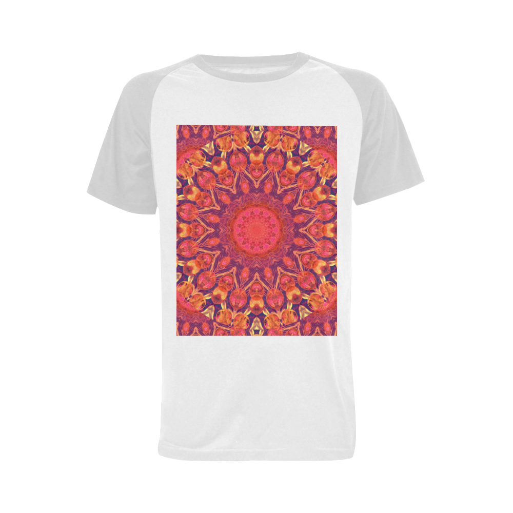 Sunburst, Abstract Peach Cream Orange Star Quilt Men's Raglan T-shirt (USA Size) (Model T11)