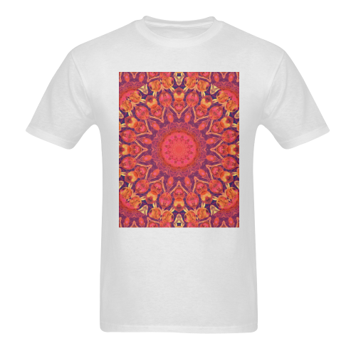 Sunburst, Abstract Peach Cream Orange Star Quilt Sunny Men's T- shirt (Model T06)