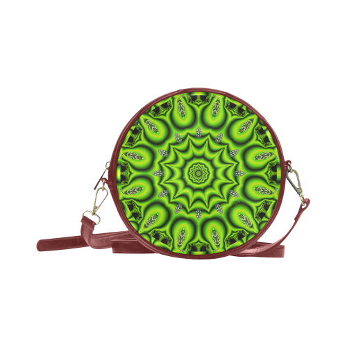 Spring Lime Green Garden Mandala, Abstract Spirals Round Sling Bag (Model 1647)