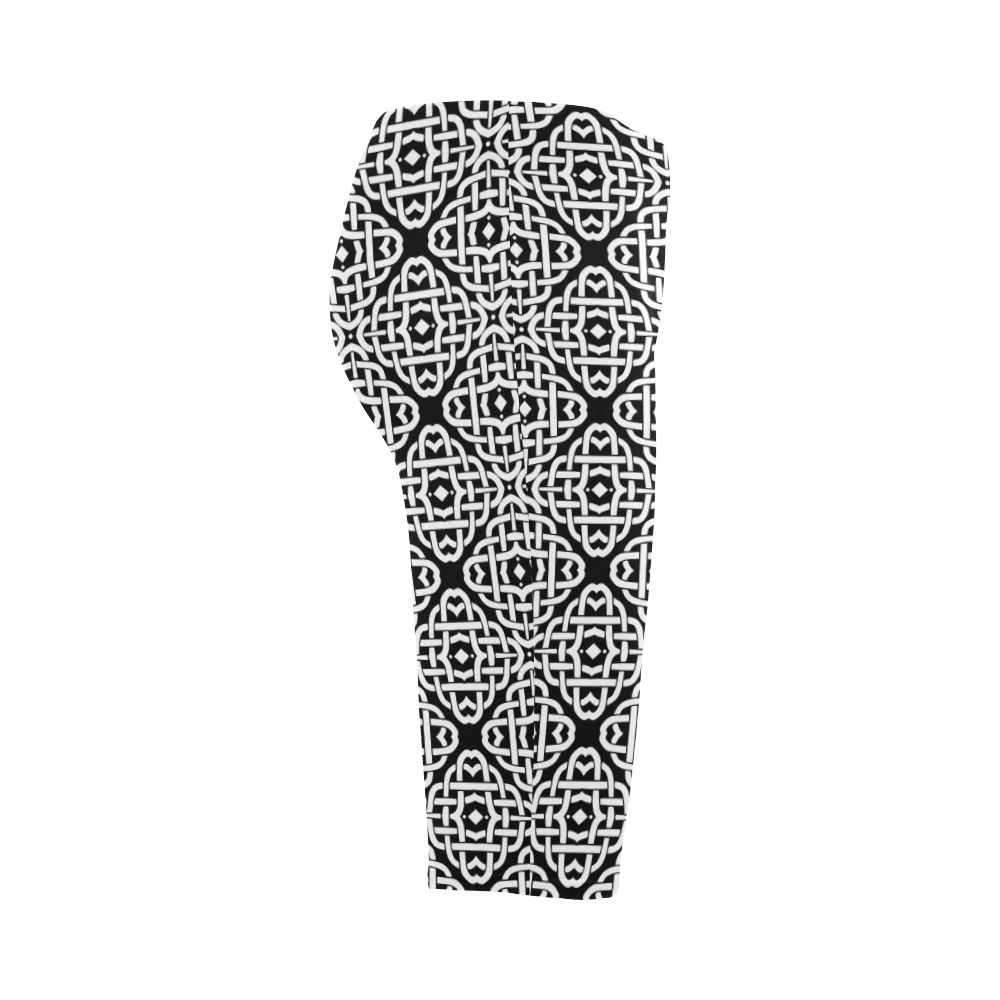 CELTIC KNOT pattern - black white Hestia Cropped Leggings (Model L03)