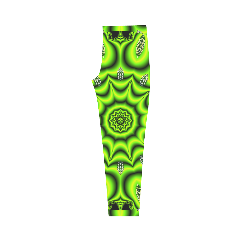 Spring Lime Green Garden Mandala, Abstract Spirals Capri Legging (Model L02)