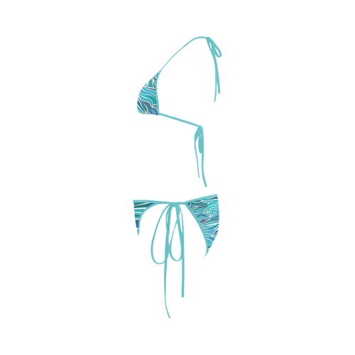 Ocean Waves Blue Abstract Doodle by ArtformDesigns Custom Bikini Swimsuit