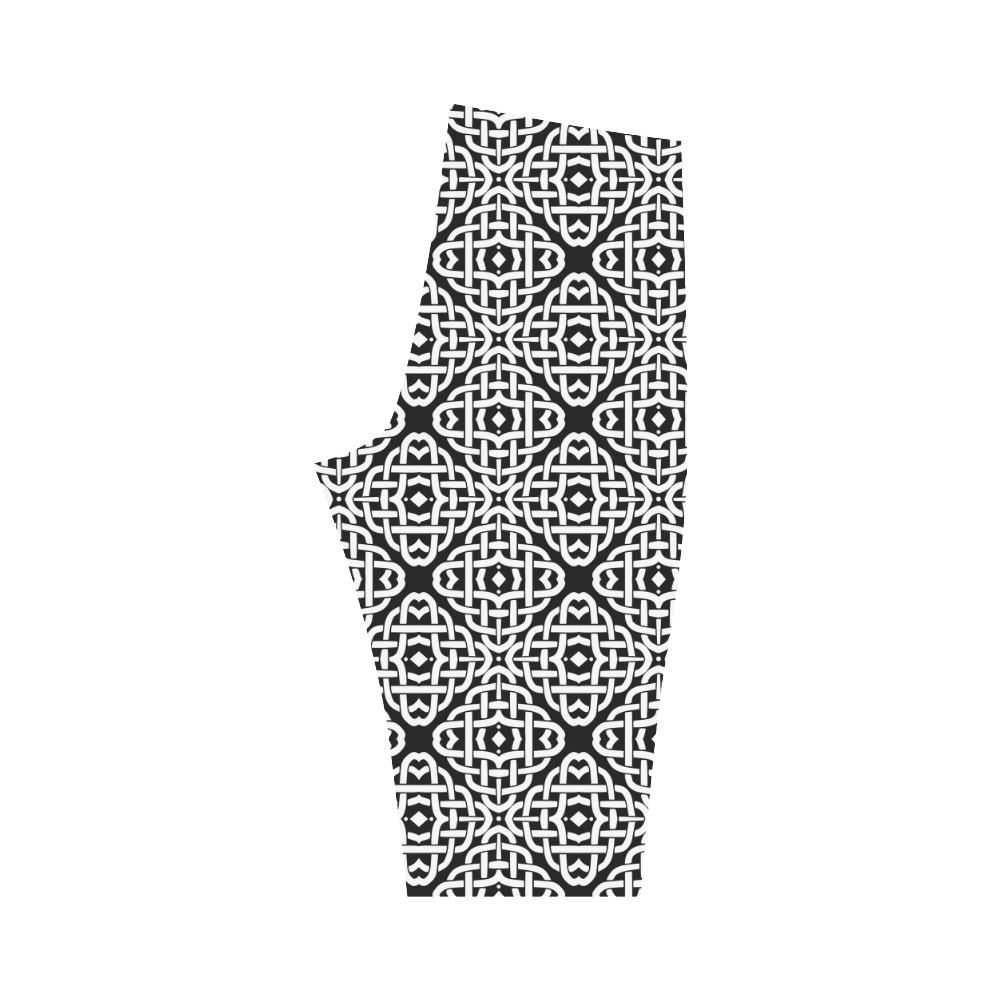CELTIC KNOT pattern - black white Hestia Cropped Leggings (Model L03)