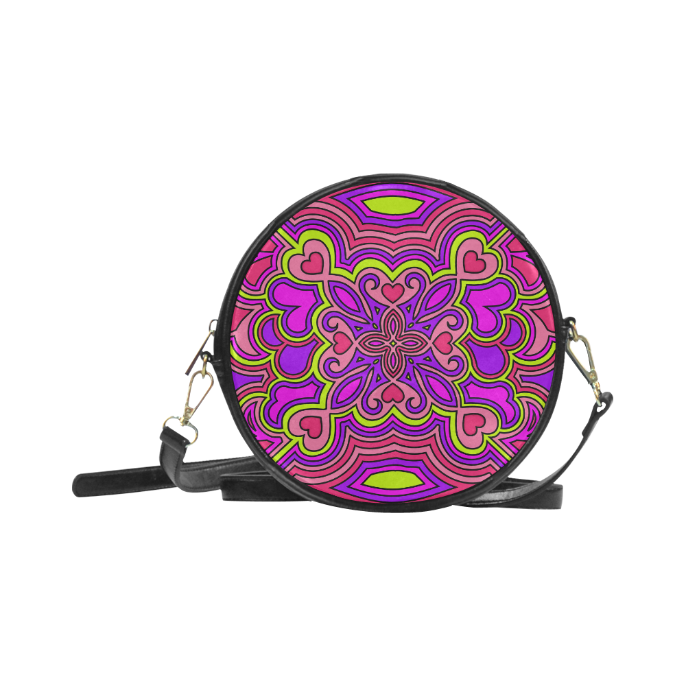 Pink, Purple and Lime Zen Doodle by ArtformDesigns Round Sling Bag (Model 1647)