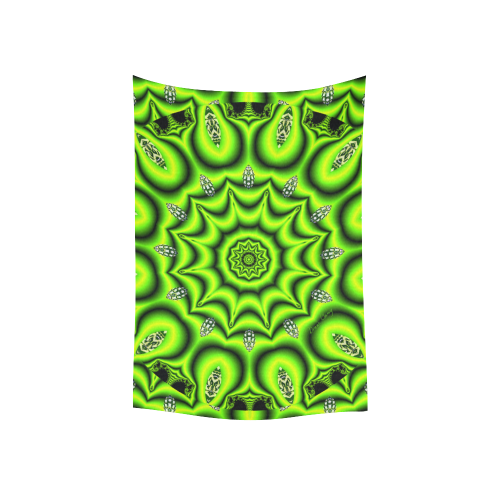 Spring Lime Green Garden Mandala, Abstract Spirals Cotton Linen Wall Tapestry 40"x 60"