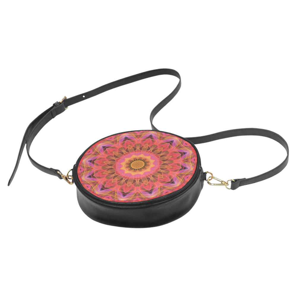 Abstract Peach Violet Mandala Ribbon Candy Lace Round Sling Bag (Model 1647)