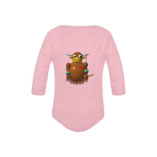 Cute Critters With Heart: Yak With Yo-Yos- Pink Baby Powder Organic Long Sleeve One Piece (Model T27)