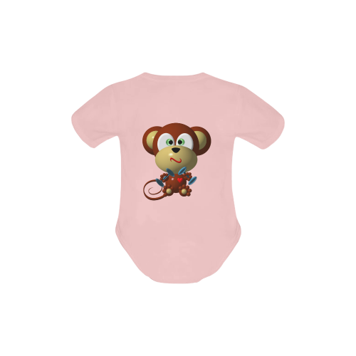 Cute Critters With Heart: Mystified Monkey - Pink Baby Powder Organic Short Sleeve One Piece (Model T28)