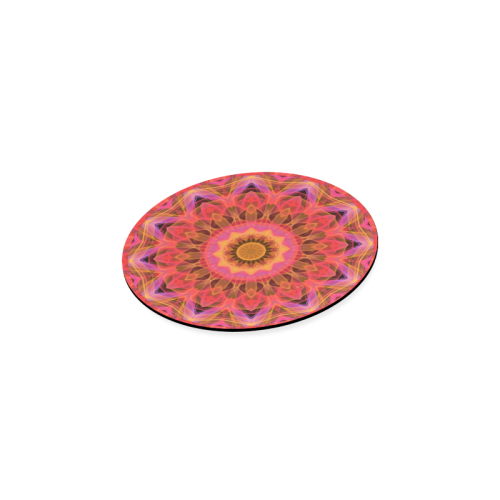 Abstract Peach Violet Mandala Ribbon Candy Lace Round Coaster