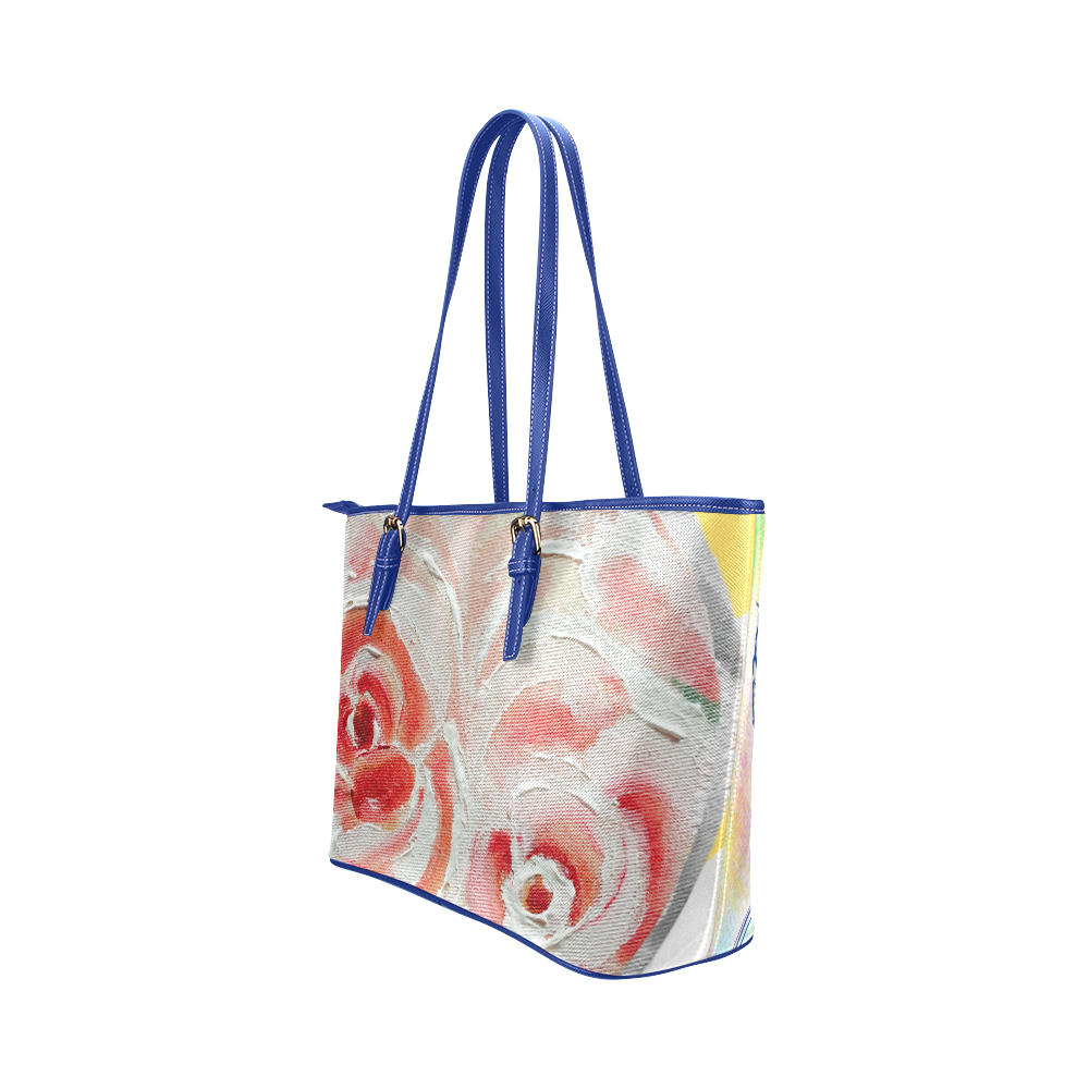 Blue Succulent Colorful Leather Tote Bag/Small (Model 1651)