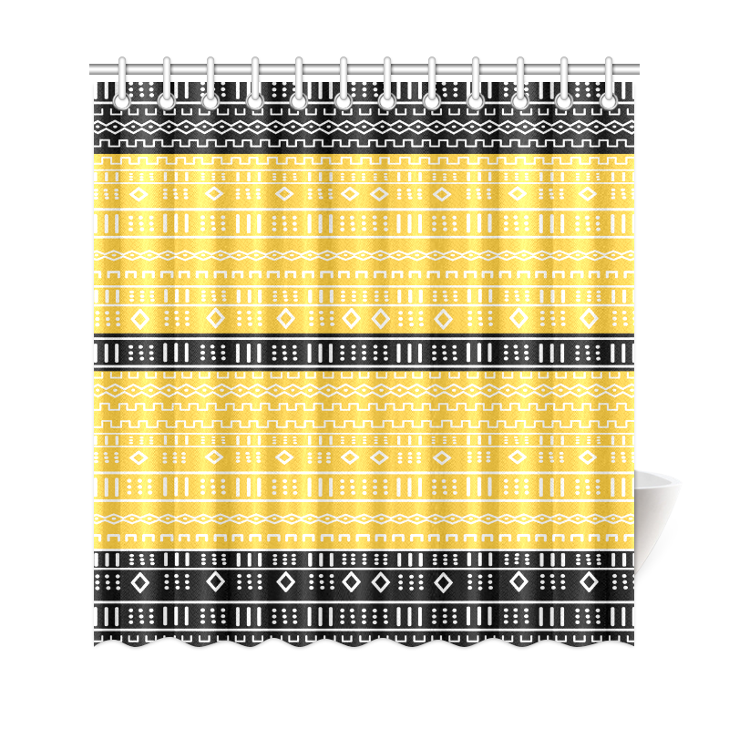 Yellow and Black Modern Mudcloth Shower Curtain 69"x72"