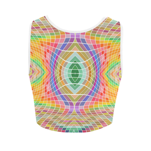Multicolored Squares Grid Waves - white Women's Crop Top (Model T42)