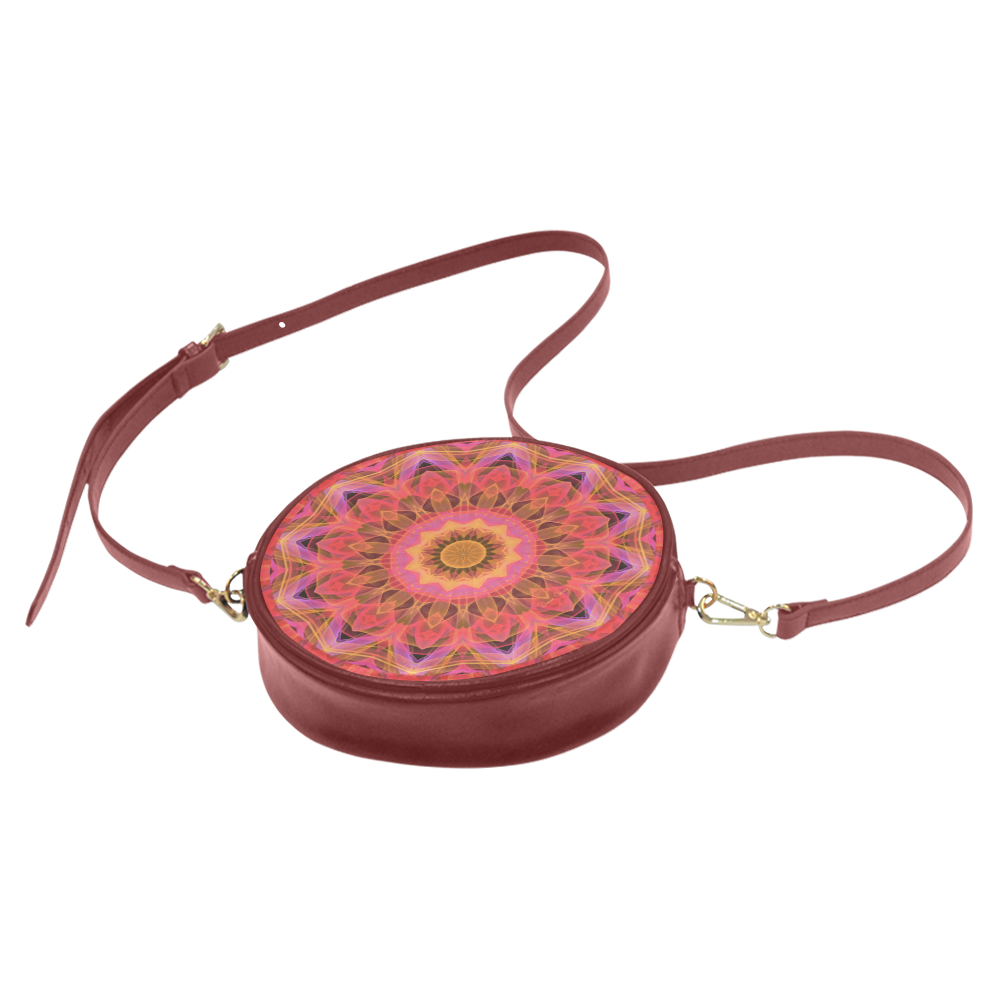 Abstract Peach Violet Mandala Ribbon Candy Lace Round Sling Bag (Model 1647)