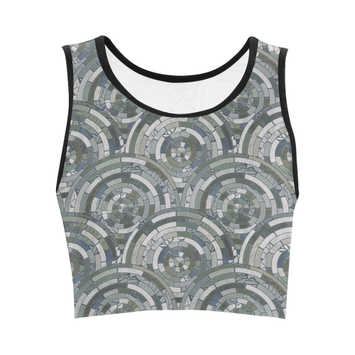 Stones Round Mosaic Pattern - grey Women's Crop Top (Model T42)