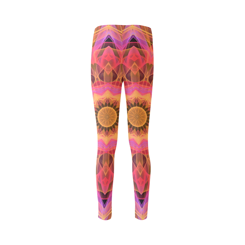 Abstract Peach Violet Mandala Ribbon Candy Lace Cassandra Women's Leggings (Model L01)