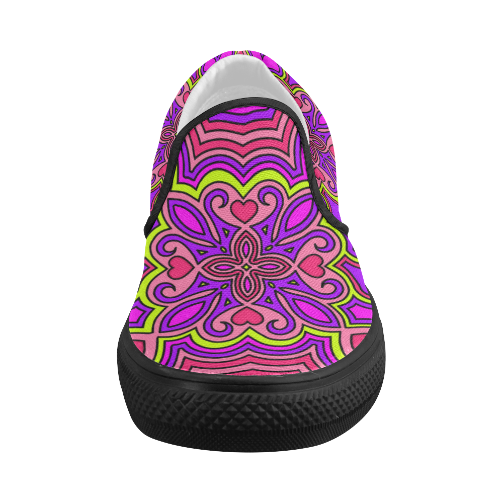 Pink, Purple and Lime Zen Doodle by ArtformDesigns Women's Slip-on Canvas Shoes (Model 019)