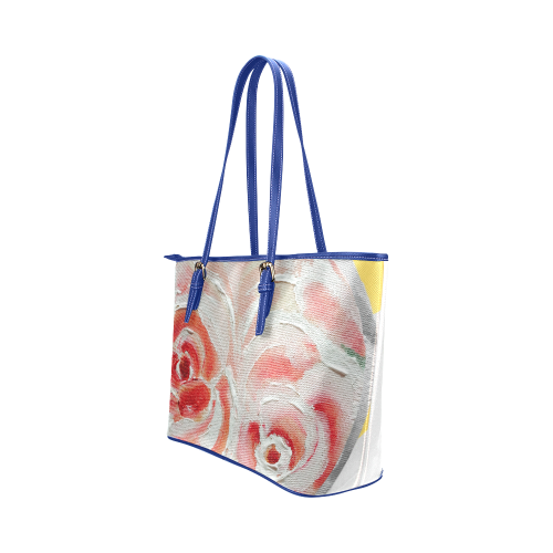 Blue Succulent White Leather Tote Bag/Small (Model 1651)