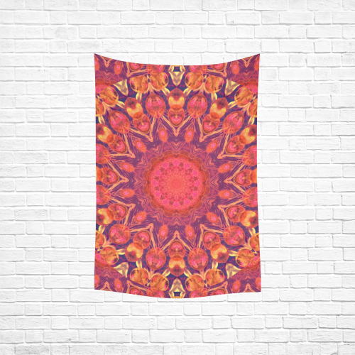 Sunburst, Abstract Peach Cream Orange Star Quilt Cotton Linen Wall Tapestry 40"x 60"