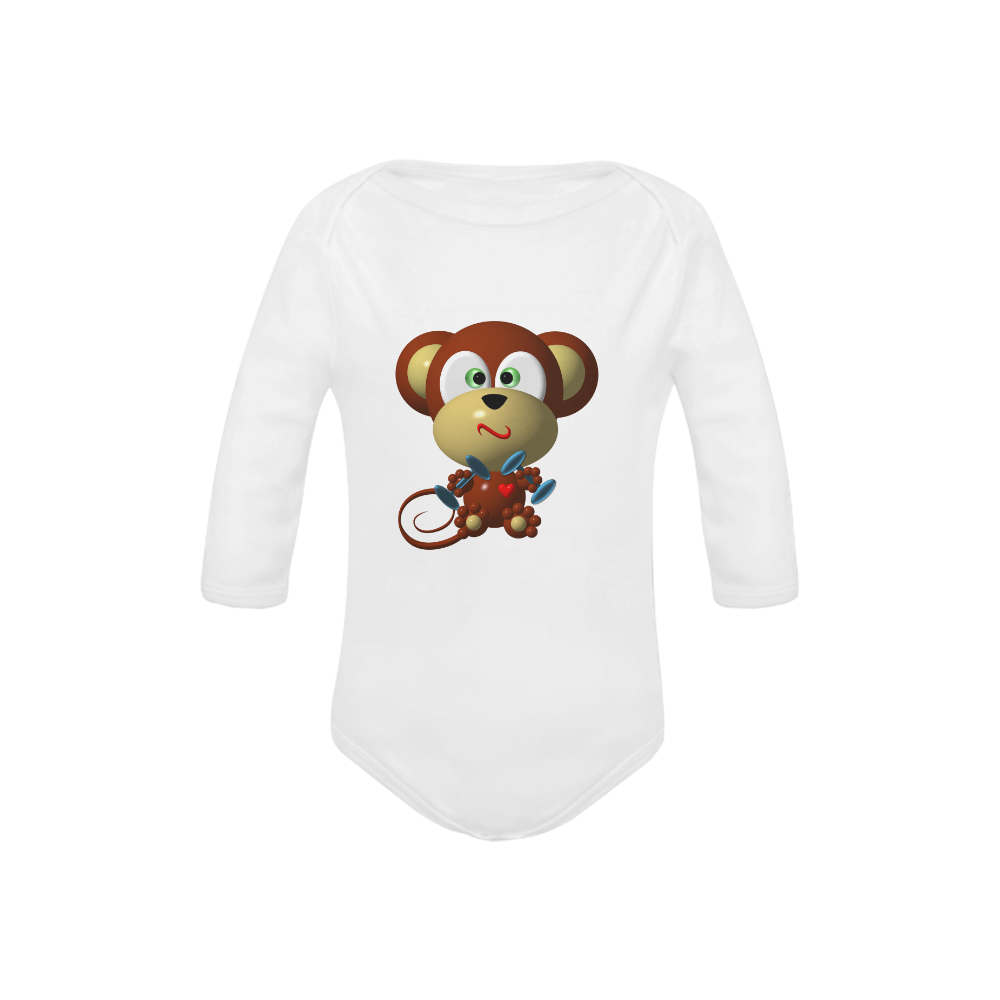 Cute Critters With Heart: Mystified Monkey - White Baby Powder Organic Long Sleeve One Piece (Model T27)