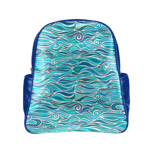 Ocean Waves Blue Abstract Doodle by ArtformDesigns Multi-Pockets Backpack (Model 1636)