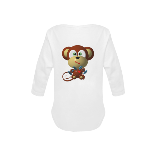 Cute Critters With Heart: Mystified Monkey - White Baby Powder Organic Long Sleeve One Piece (Model T27)
