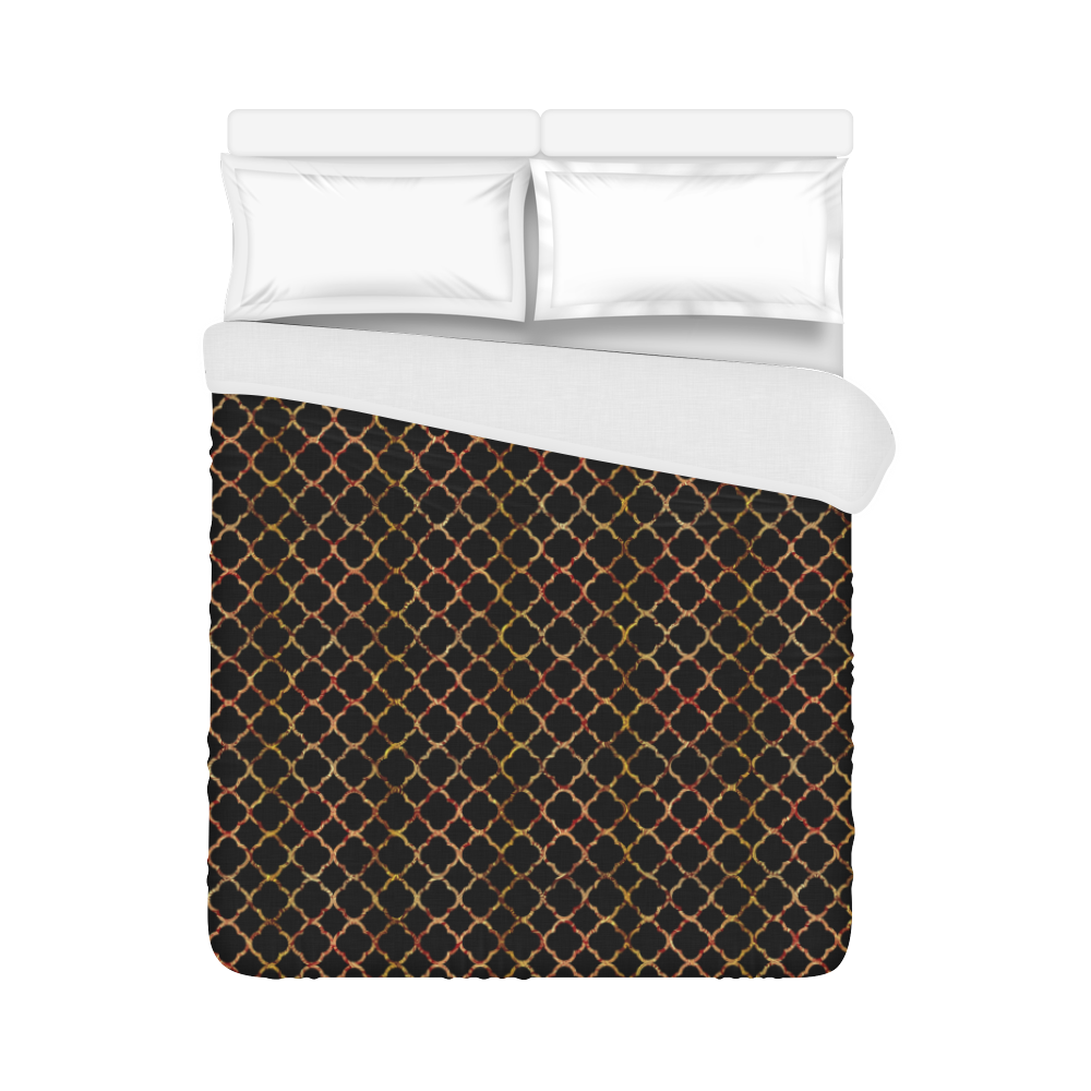 Gold Red Ornamentical Grid Duvet Cover 86"x70" ( All-over-print)