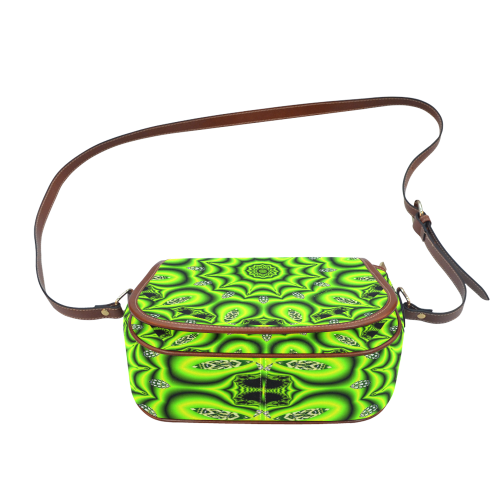 Spring Lime Green Garden Mandala, Abstract Spirals Saddle Bag/Small (Model 1649) Full Customization