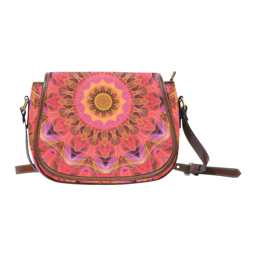 Abstract Peach Violet Mandala Ribbon Candy Lace Saddle Bag/Small (Model 1649) Full Customization