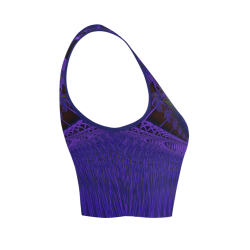 Blue and Purple Fractal Lace and Shield Women's Crop Top (Model T42)