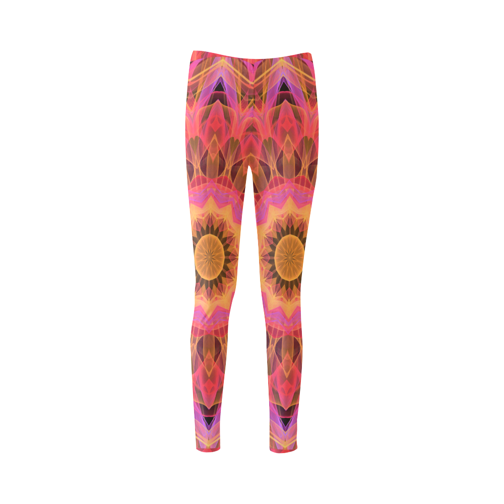 Abstract Peach Violet Mandala Ribbon Candy Lace Cassandra Women's Leggings (Model L01)