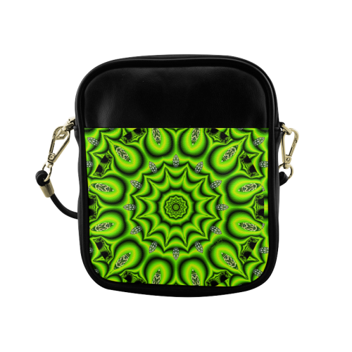 Spring Lime Green Garden Mandala, Abstract Spirals Sling Bag (Model 1627)