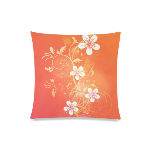 Florals and Flourishes on Gradient Orange Custom Zippered Pillow Case 20"x20"(Twin Sides)