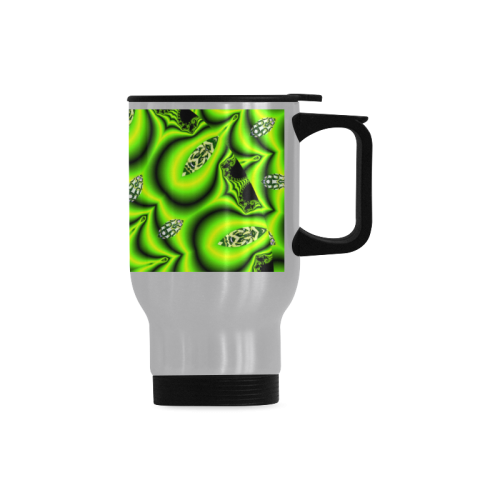 Spring Lime Green Garden Mandala, Abstract Spirals Travel Mug (Silver) (14 Oz)