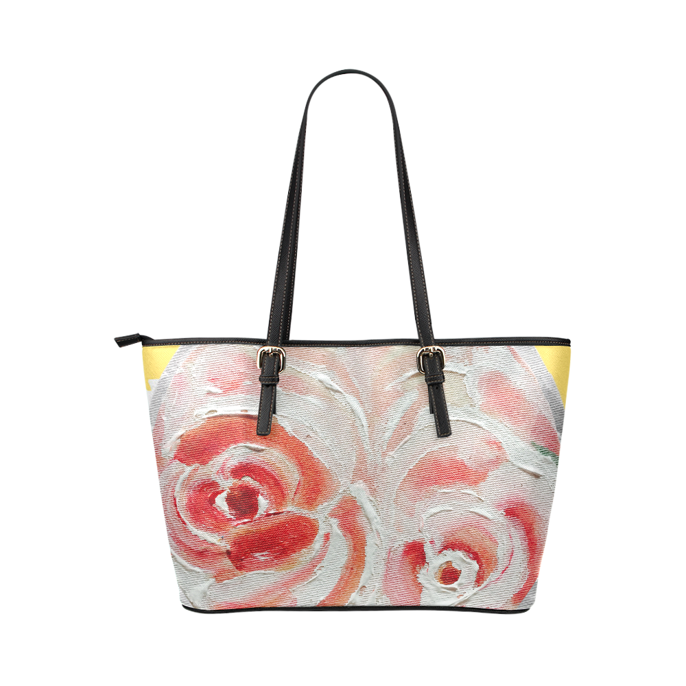 peach plum roses Leather Tote Bag/Small (Model 1651)