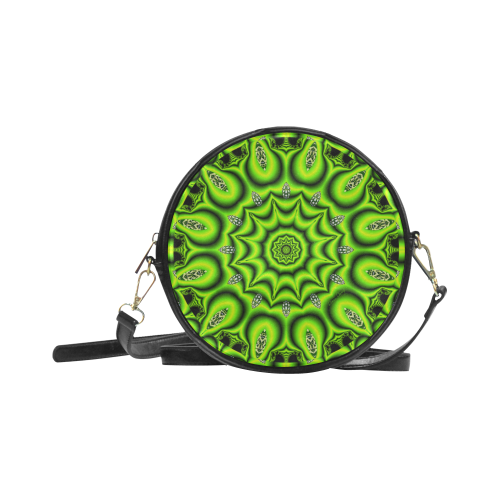 Spring Lime Green Garden Mandala, Abstract Spirals Round Sling Bag (Model 1647)