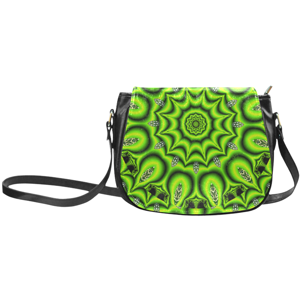 Spring Lime Green Garden Mandala, Abstract Spirals Classic Saddle Bag/Large (Model 1648)