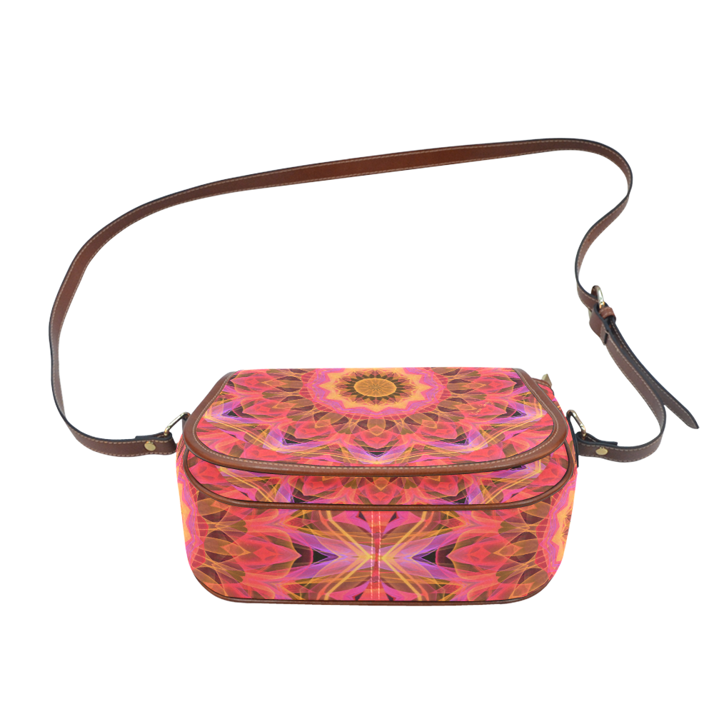 Abstract Peach Violet Mandala Ribbon Candy Lace Saddle Bag/Large (Model 1649)