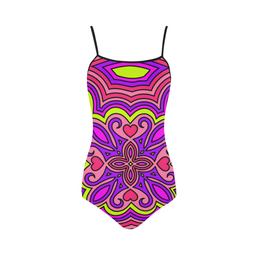 Pink, Purple and Lime Zen Doodle by ArtformDesigns Strap Swimsuit ( Model S05)