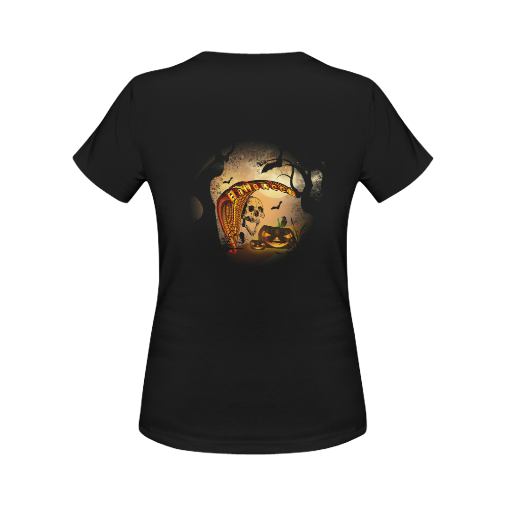 Funny halloween design with skull and pumpkin Women's Classic T-Shirt (Model T17）