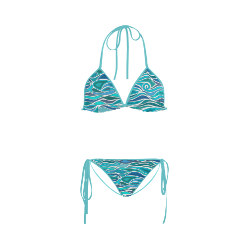 Ocean Waves Blue Abstract Doodle by ArtformDesigns Custom Bikini Swimsuit