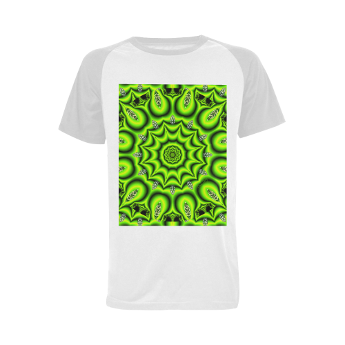 Spring Lime Green Garden Mandala, Abstract Spirals Men's Raglan T-shirt (USA Size) (Model T11)