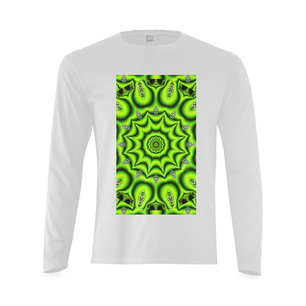 Spring Lime Green Garden Mandala, Abstract Spirals Sunny Men's T-shirt (long-sleeve) (Model T08)