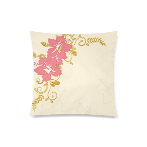 Pink Plumeria and Gold Ferns on Cream Background Custom Zippered Pillow Case 20"x20"(Twin Sides)