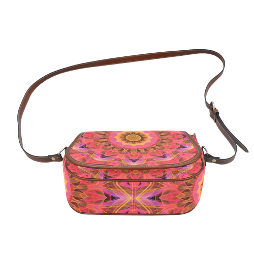 Abstract Peach Violet Mandala Ribbon Candy Lace Saddle Bag/Small (Model 1649) Full Customization