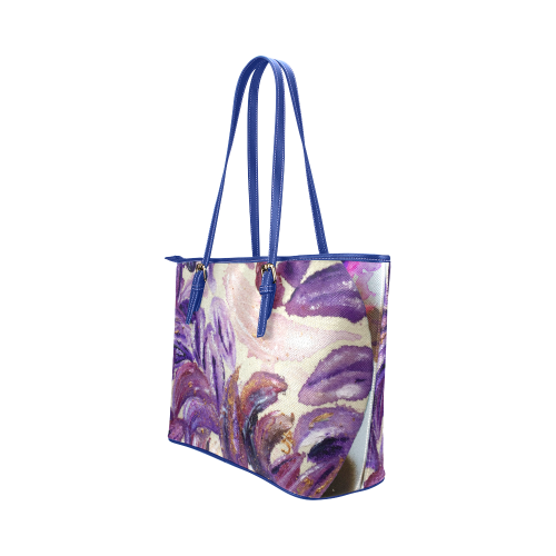 Purple Leaves with Gold Flakes Leather Tote Bag/Small (Model 1651)
