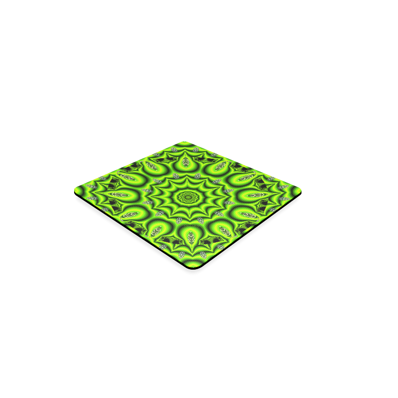 Spring Lime Green Garden Mandala, Abstract Spirals Square Coaster