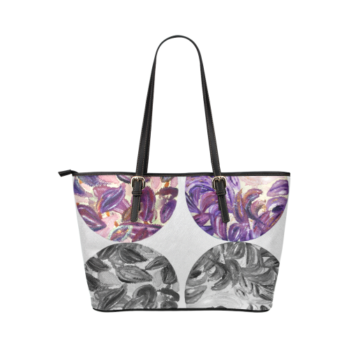 Purple Leaves-Reflections Leather Tote Bag/Small (Model 1651)