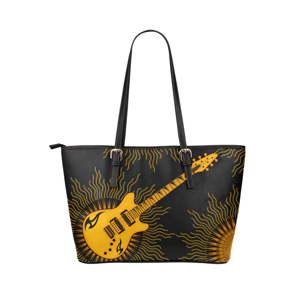 Tribal Sun Guitar by ArtformDesigns Leather Tote Bag/Large (Model 1651)