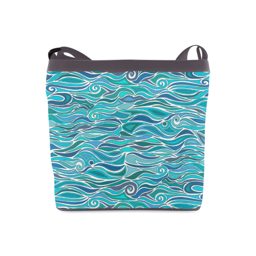Ocean Waves Blue Abstract Doodle by ArtformDesigns Crossbody Bags (Model 1613)