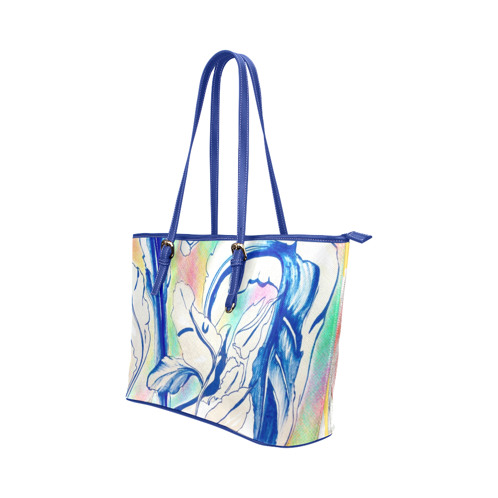 Blue Succulent Colorful Leather Tote Bag/Small (Model 1651)